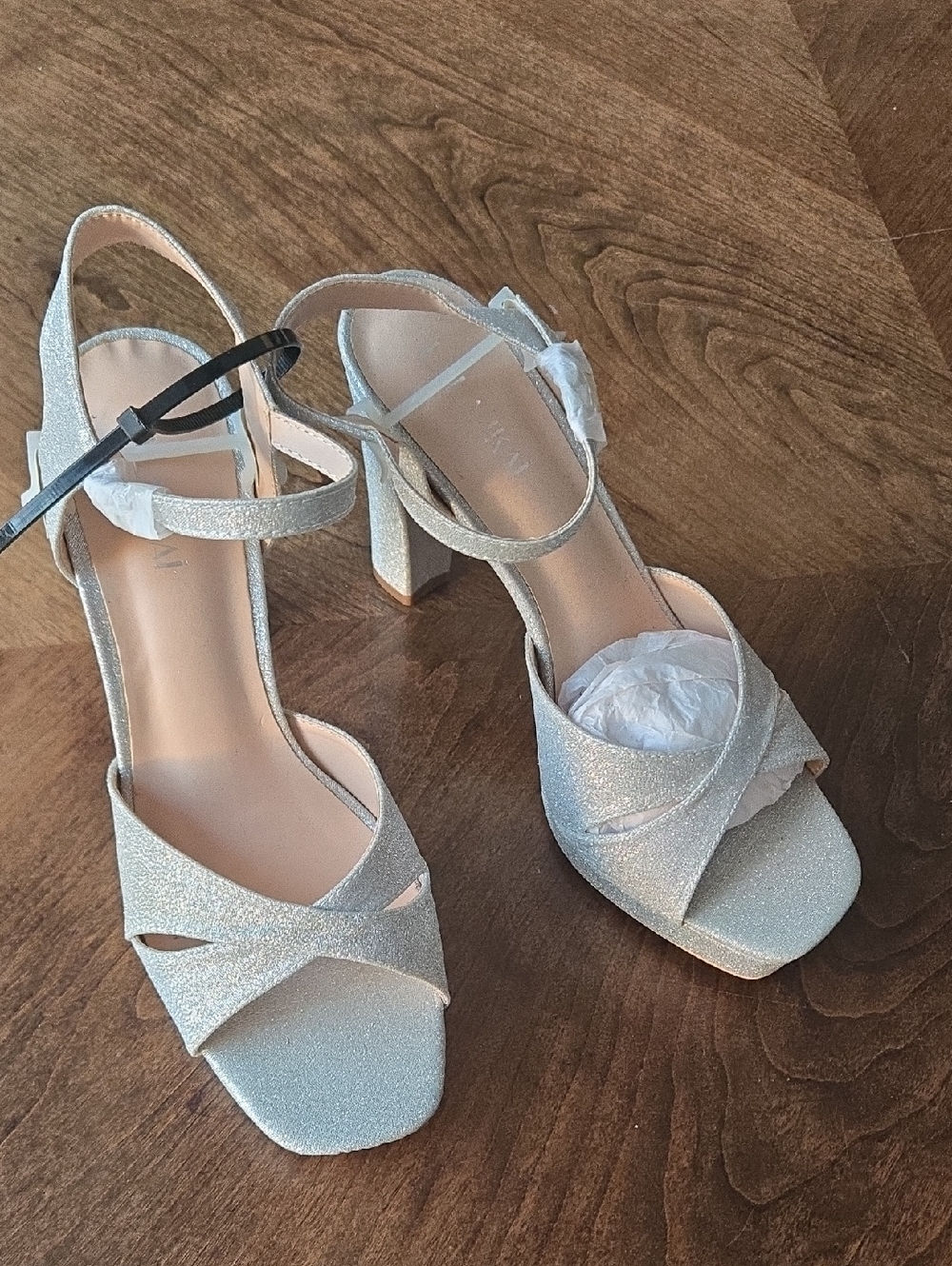 Elegant Silver Glitter Block Heel Sandals for Women